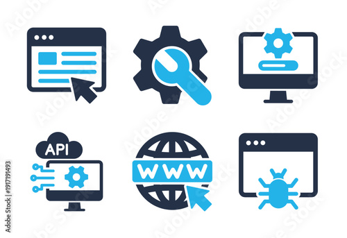 Web Settings and API Optimization icon set. Solid glyph series icons