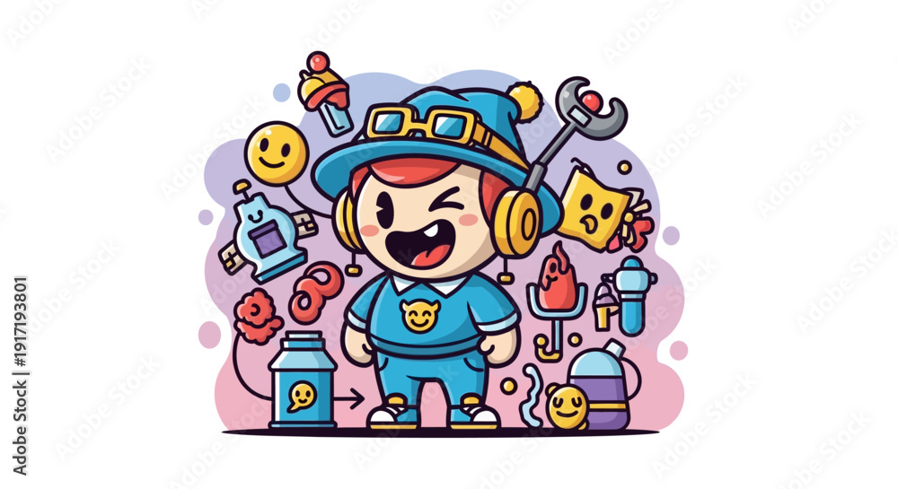 Fototapeta premium smiling cartoon clown with balloons on white background vector illustration for children fun holiday design