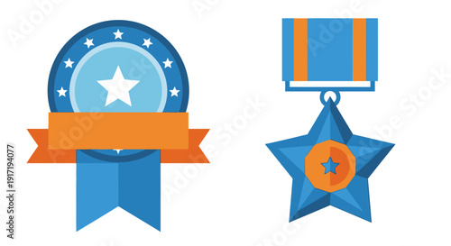 Awards and recognition symbols featuring stars and ribbons in a digital illustration