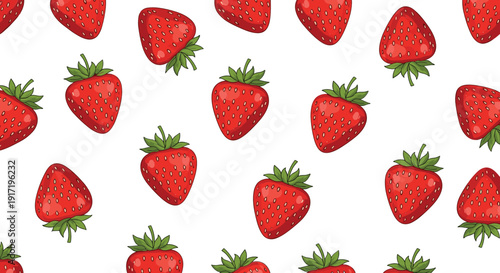 Seamless Strawberry Pattern Fresh Red Berry Fruit Background Vector Illustration for Textile and Packaging Design