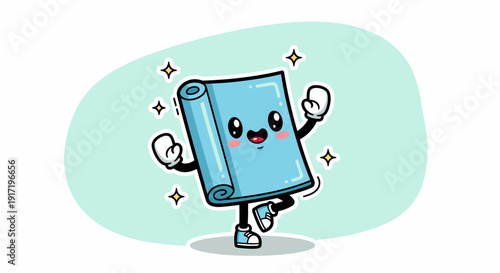 Playful cartoon book character in motion and smile.