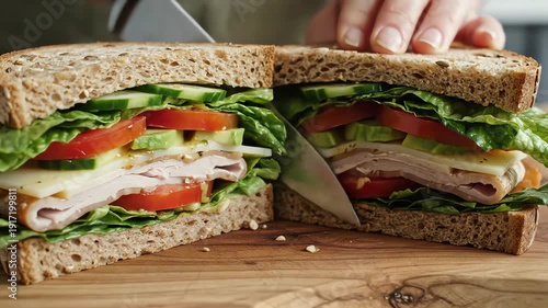 Fresh sandwich preparation close up with knife and ingredients