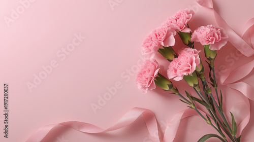 ピンクのカーネーションとリボンの母の日フラワーアレンジ