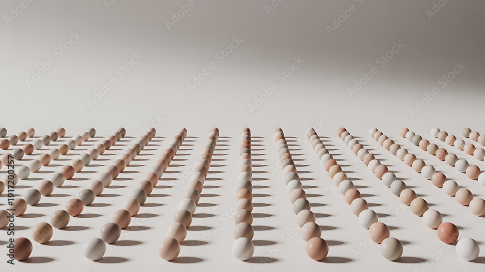 Obraz premium Large Group of Fresh Brown and White Eggs in Organized Rows on Neutral Background