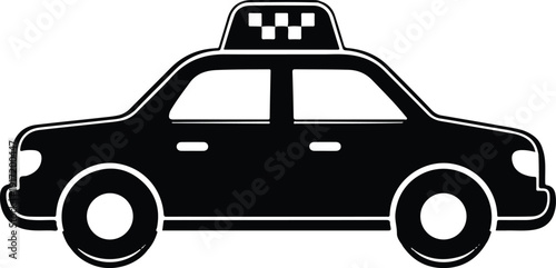 Black and white illustration of a classic taxi cab, representing urban transportation and public transit services