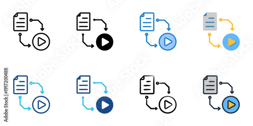 Text to Video AI icons set multiple style collection. Editable stroke 
