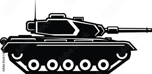 Black and White Illustration of a Military Tank with a Long Barrel and Tracks