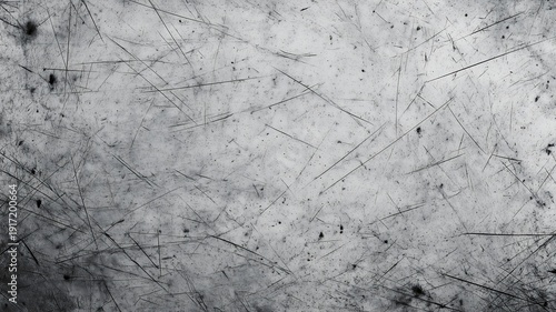 A close-up view of a textured metal surface with scratches and marks in a monochromatic setting