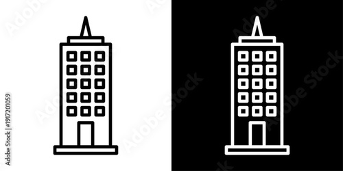 Skyscraper icon in outline style representing high-rise building, urban city architecture and commercial real estate for web and app UI design.