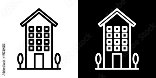 Building icon in outline style representing apartment, office, commercial property and urban real estate for web, app and UI design projects.