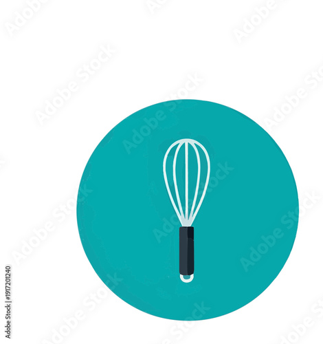 Kitchen Whisk Icon on Teal Circular Background, Minimalist Cooking Tool Vector Illustration.