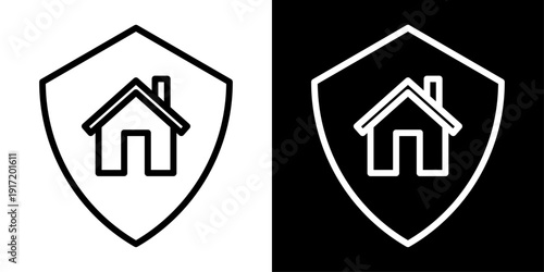 House shield icon representing home security, property protection, housing insurance, and residential safety services.