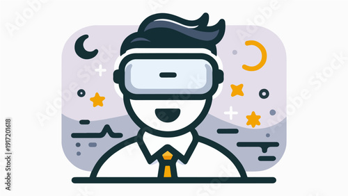 3D cartoon businessman character with briefcase designed as a futuristic robot android illustration And VR Technology