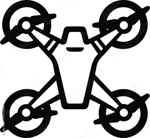 Drone illustration viewed from above showing its four rotors and central body