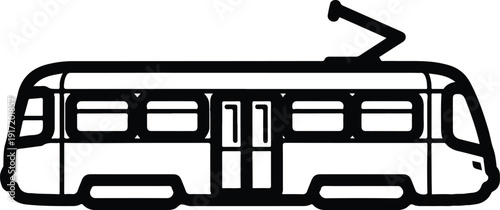 Vector illustration of a modern tram viewed from the side, showcasing sleek design and urban transport functionality