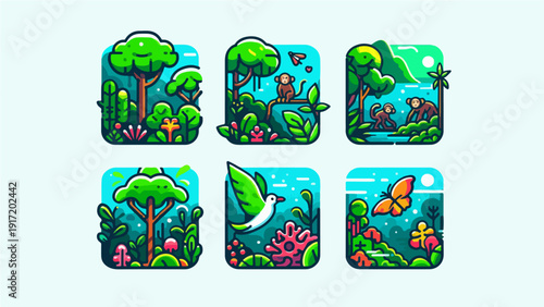 Set of natural forest life icons