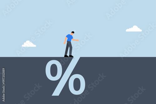 Financial pitfall, Cautious entrepreneur examining the bottomless pit of banking interest rates