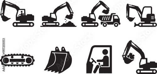 Construction Excavator Heavy Machinery Icons