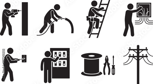 Electrician Worker Silhouette Vector Icons