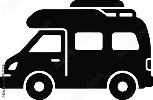 Campervan silhouette illustration on a simple background viewed from the side