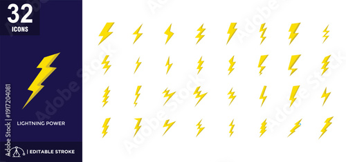 3d lightning power icon set 