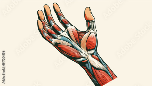 Illustration of Hand Palm Muscle Anatomy