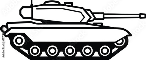 Military Tank Illustration on a White Background from a Side Viewpoint