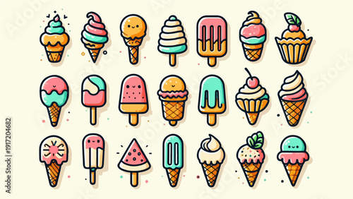 Seamless pattern of cute ice cream desserts and sweets vector illustration