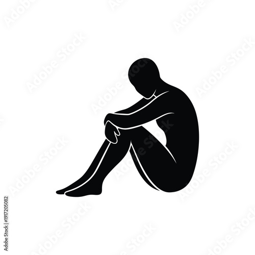 Vector illustration of a person sitting in a contemplative pose isolated on white background