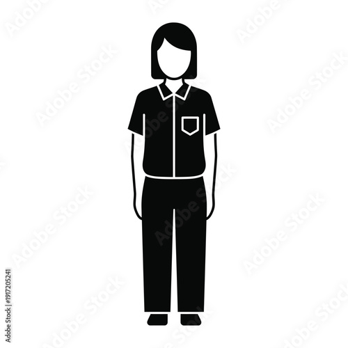 Black silhouette of a woman in business casual outfit, isolated on white background