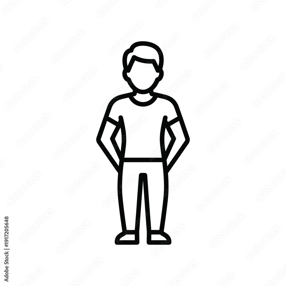 Obraz premium Simple line art man icon, faceless person illustration. Vector drawing of a standing male figure in a casual outfit.