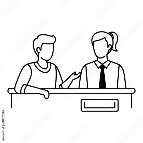 Business people sitting at a desk, man handing a document to a woman in a meeting, isolated on transparent background