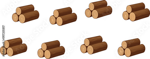Wood log stack collection vector illustration with timber trunks isolated forestry lumber resource design set