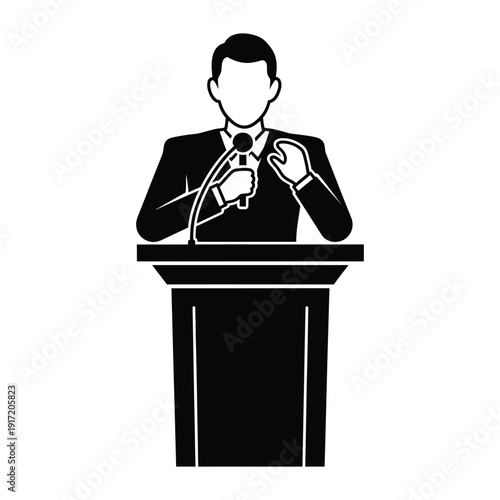 Businessman speaking at podium vector icon, isolated on transparent background
