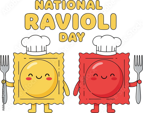 Adorable Cartoon Ravioli Characters Celebrating National Ravioli Day