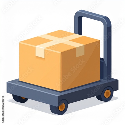 Hand truck with securely wrapped package on wheels for easy transport