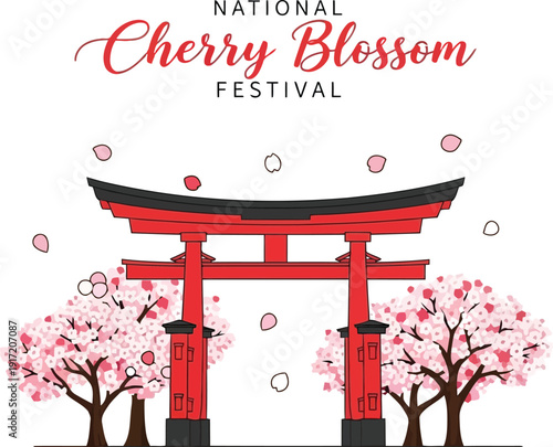 Celebrate Spring with Cherry Blossom Festival Art Featuring Iconic Torii Gate