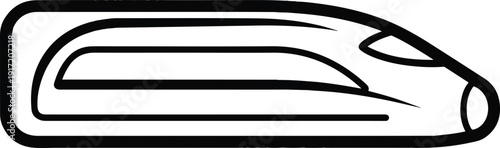 A sleek bullet train speeding through a futuristic landscape viewed from the side with dynamic motion lines