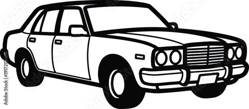 Vintage Car Illustration Featuring a Classic Automobile with Prominent Headlights and Grille Design