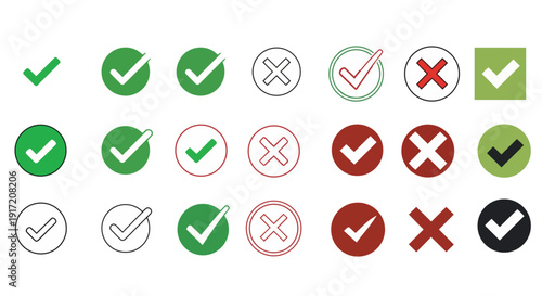 Check Mark and Cross Icon Set – Approved, Rejected, Yes No Validation Vector Collection