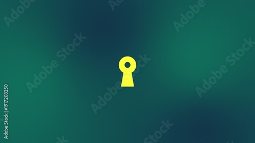 Yellow Keyhole Zoom In Transition Animation Background. High-quality motion graphic animation of a glowing yellow keyhole on a dark green background.