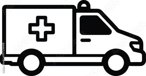 Ambulance vehicle illustration viewed from the side in a simple graphic style