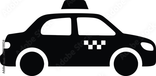 Vector illustration of a taxi cab viewed from the side, showcasing a checkered pattern on its door in a simple graphic style