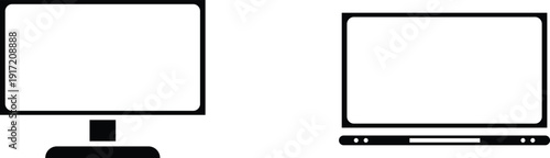 Monitor and Television Icon Set Vector – Desktop Screen Display Symbol Collection