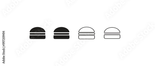 Burger Icon Set Vector – Hamburger Silhouette and Outline Fast Food Symbol Collection