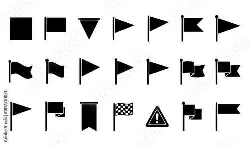 Black Flag Icons Set Vector Silhouette Pennant and Banner Symbols for Infographic Design