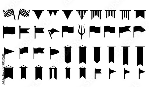 Black Flag Silhouette Icons Vector Set Racing Pennants and Banner Symbols for Presentation