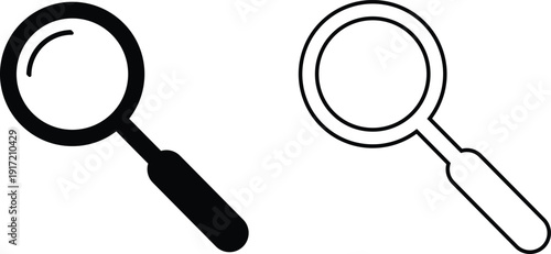 Magnifying Glass Icon Set Vector – Search and Zoom Symbol in Solid and Outline Style