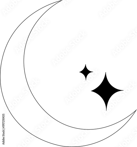 Moon crescent icon. Half moon filled vector icon sign symbol. Half moon, crescent with star, night sky background. Vector Illustration Half moon outline and filled vector icon sign symbol 