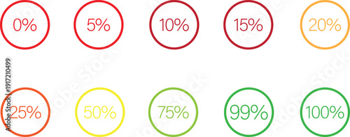Circular Percentage Progress Indicators Set – Colorful Loading and Completion Icons Vector